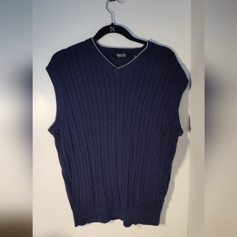 Navy Blue Cable Knit Men's Sweater Vest Size Lg #743
